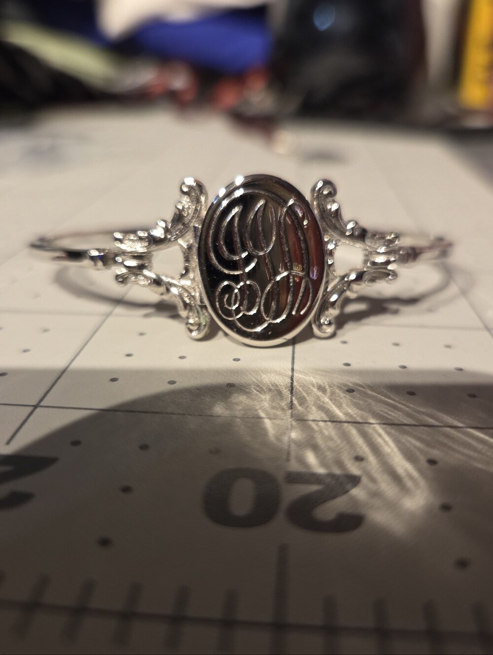 Vintage 1970s Avon "Yesterdays Memories" Silver Toned Monogram Cuff Bracelet
